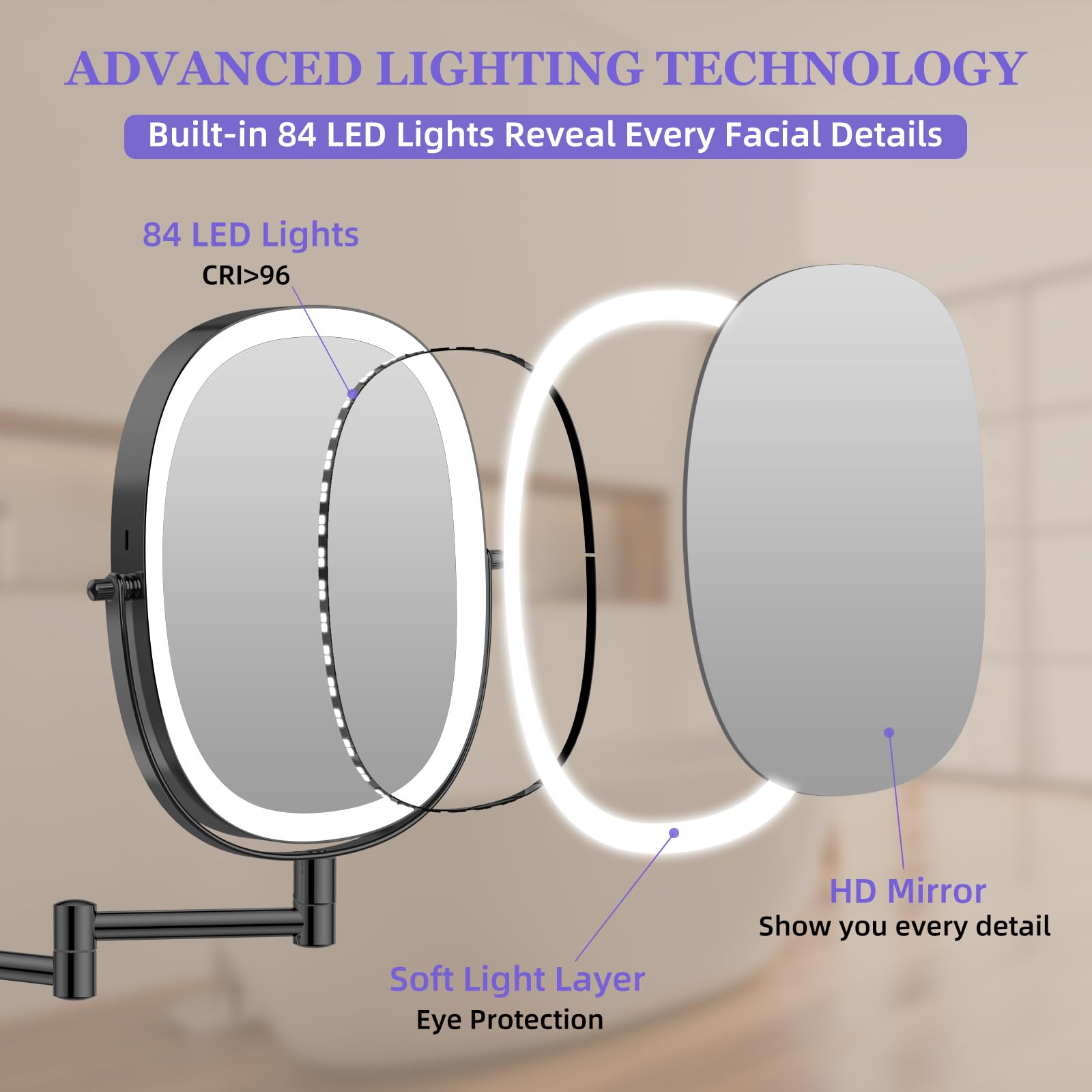 Miroir FUNTOUCH éclairage triple couleurs pour ambiance visuelle.