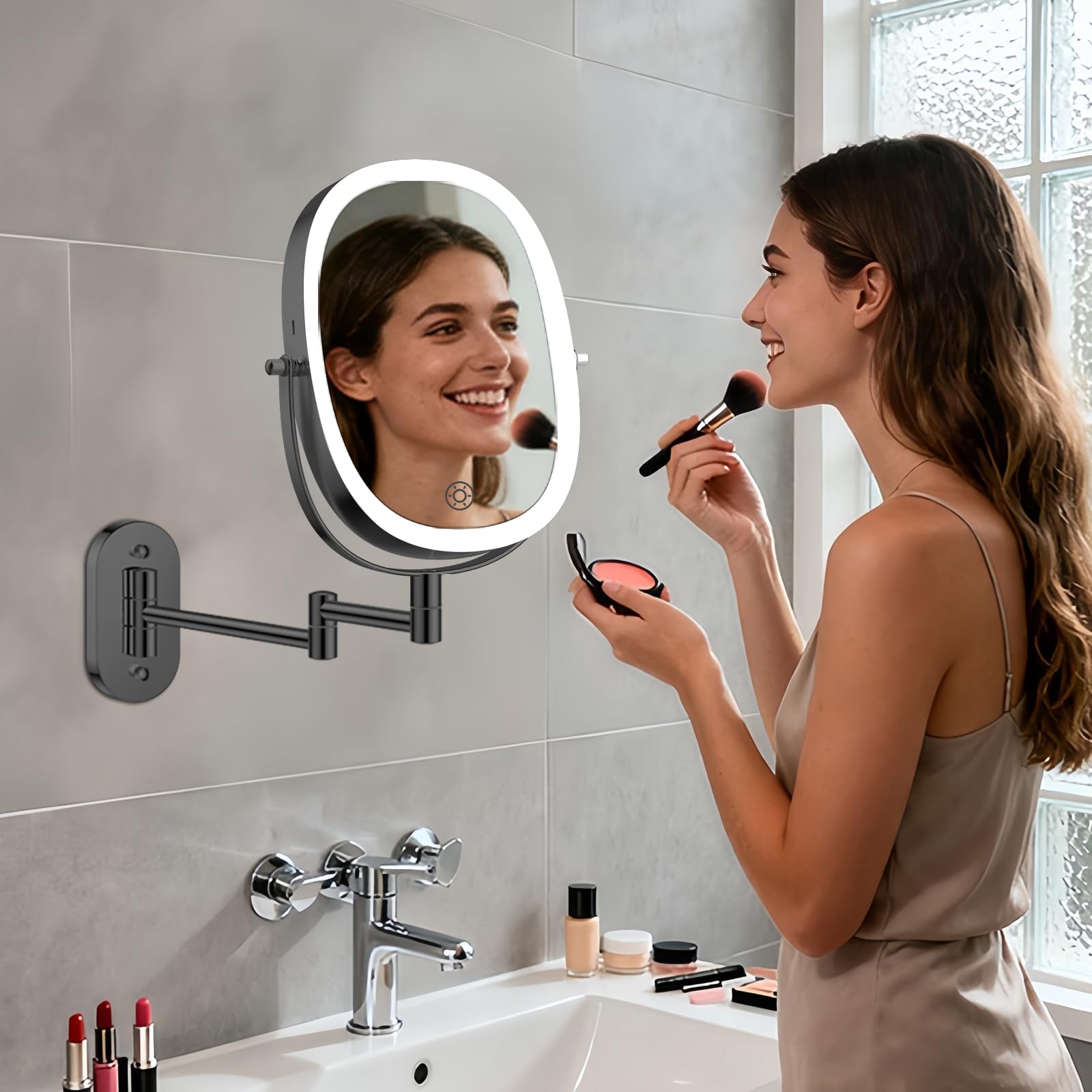 Miroir FUNTOUCH finition noire moderne pour salle de bain.