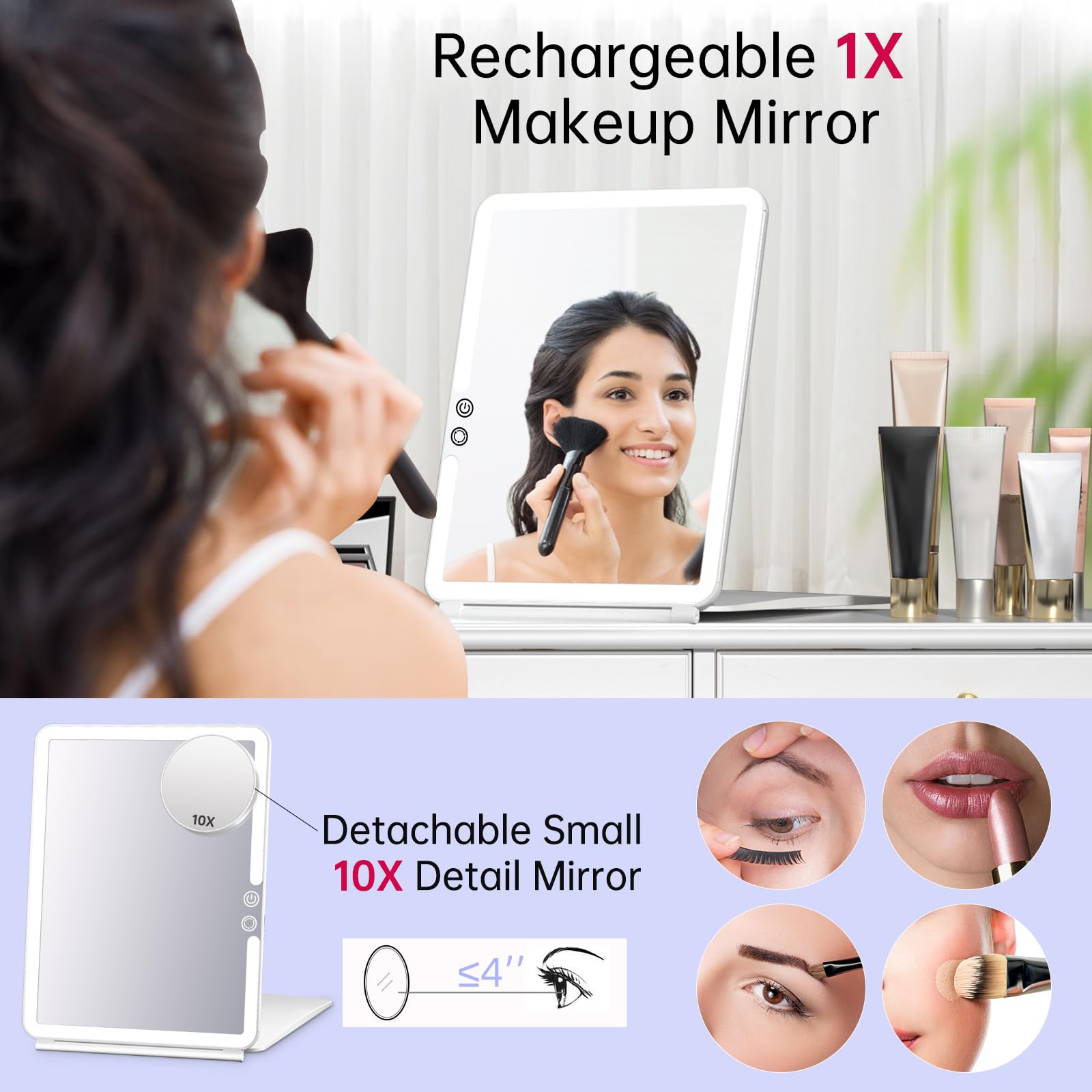 Miroir FUNTOUCH 1x et lentille 10x détachable pour les détails précis