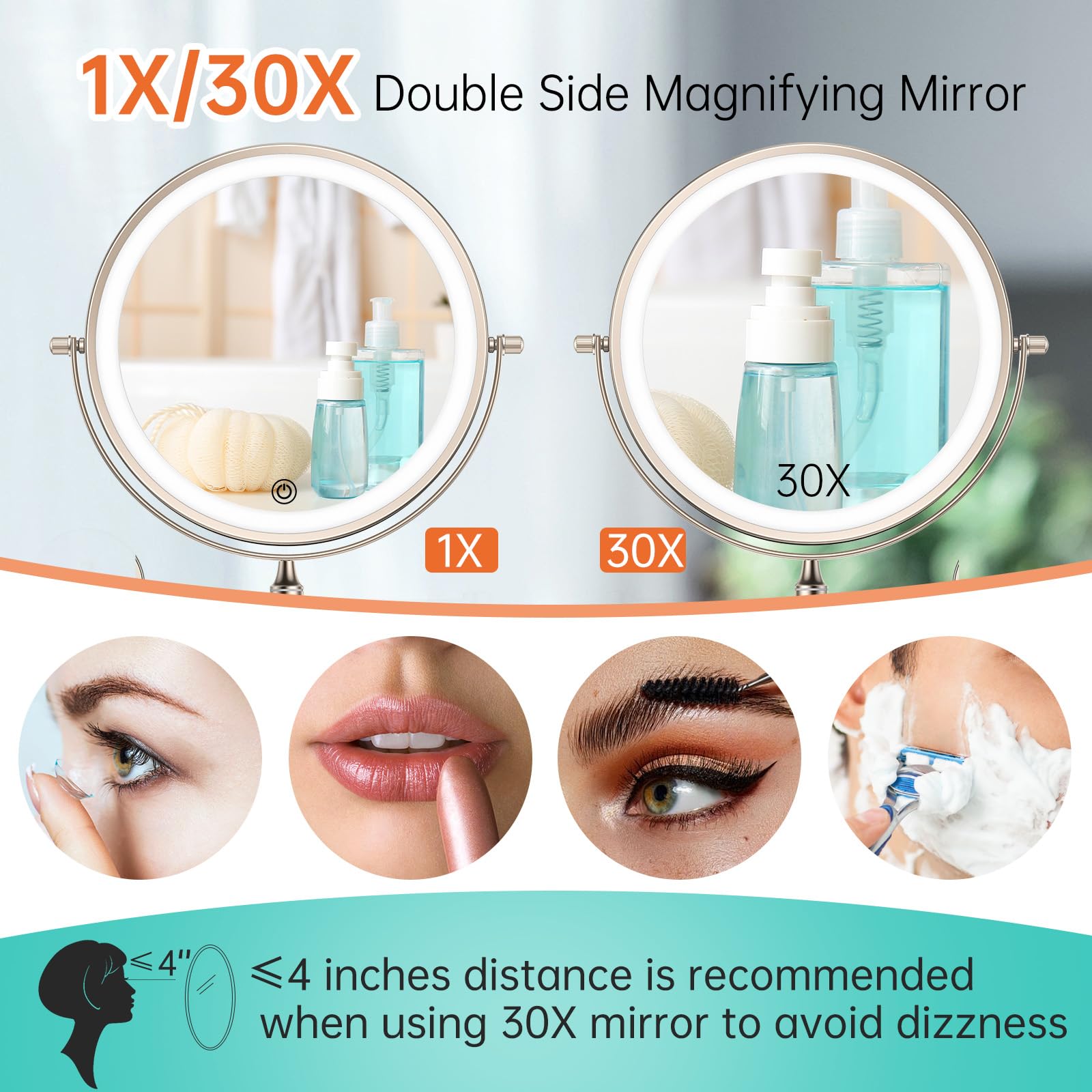 Miroir FUNTOUCH bras extensible et rotation à 360° pour angles faciles.
