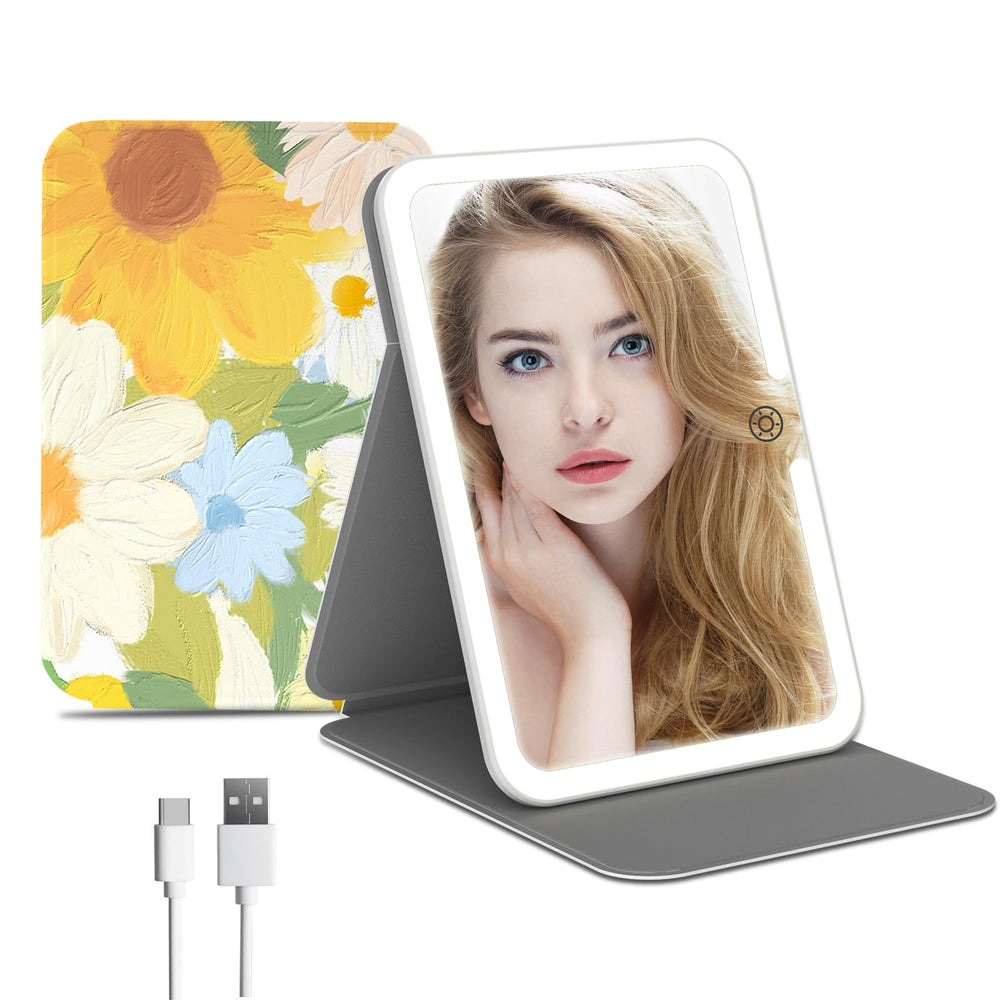 FUNTOUCH Miroir maquillage lumière cuir PU: protection élégante et accessoire de bureau.