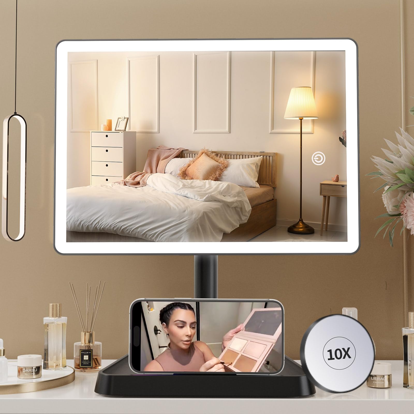 Miroir FUNTOUCH lumineux avec 96 LEDs pour un maquillage net et lumineux.