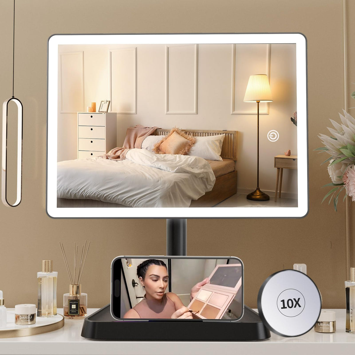 Miroir FUNTOUCH lumineux avec 96 LEDs pour un maquillage net et lumineux.
