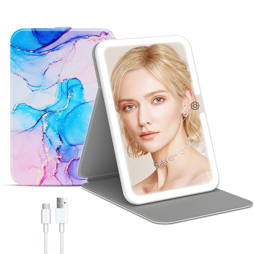 Miroir FUNTOUCH lumineux et portable avec couverture PU protectrice