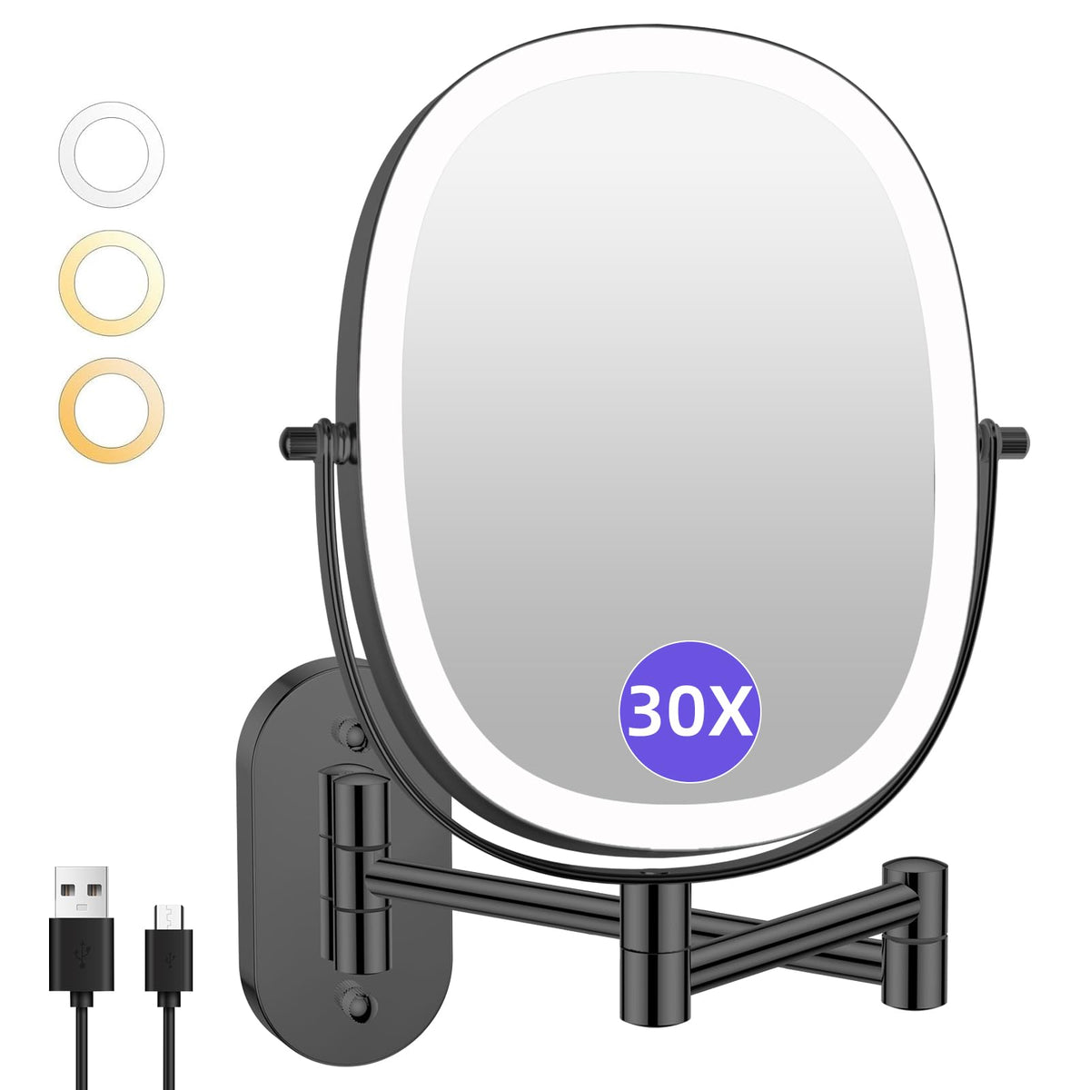 Miroir FUNTOUCH mural oval lumineux pour maquillage précis.