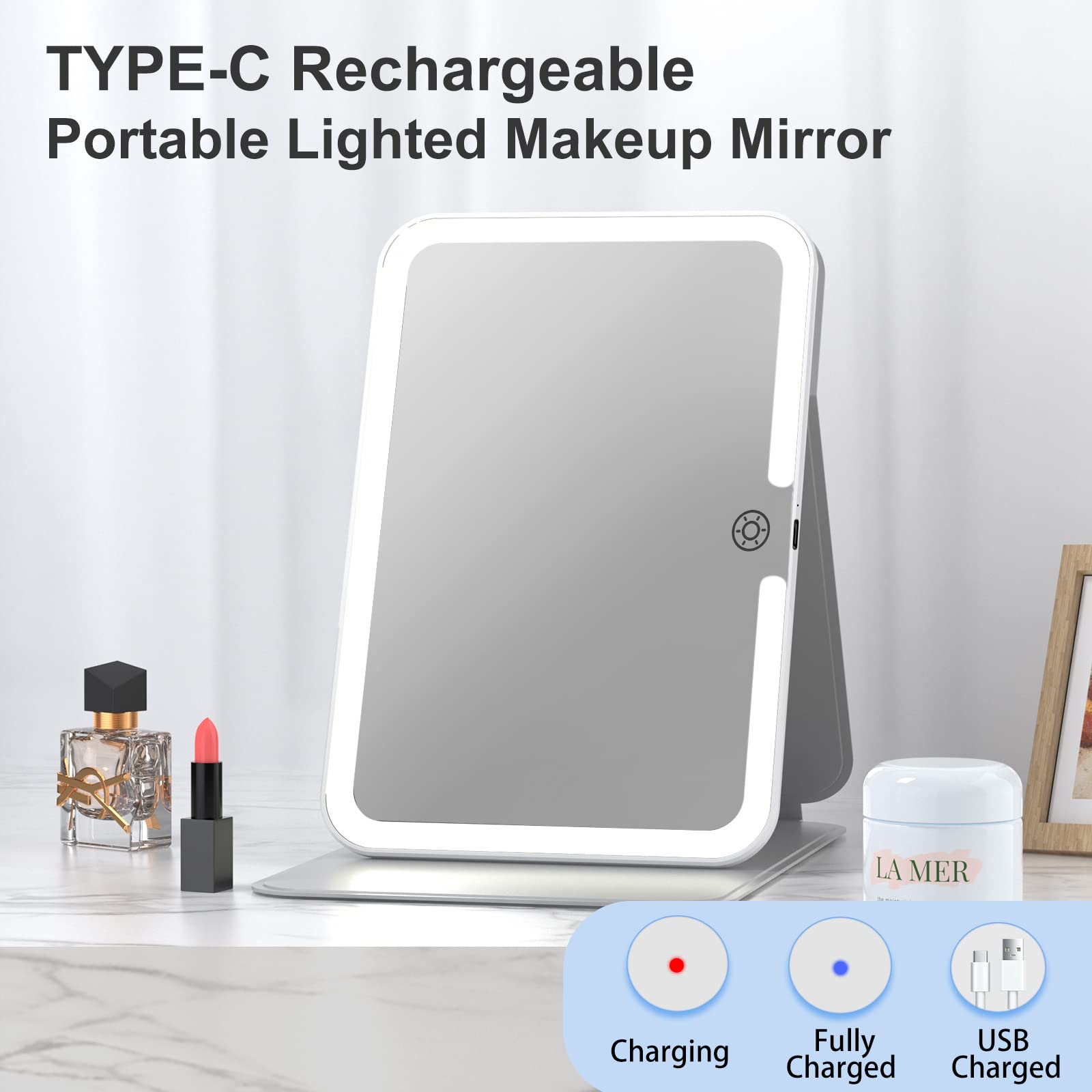 Miroir FUNTOUCH rechargeable Type-C, format compact pour voyages