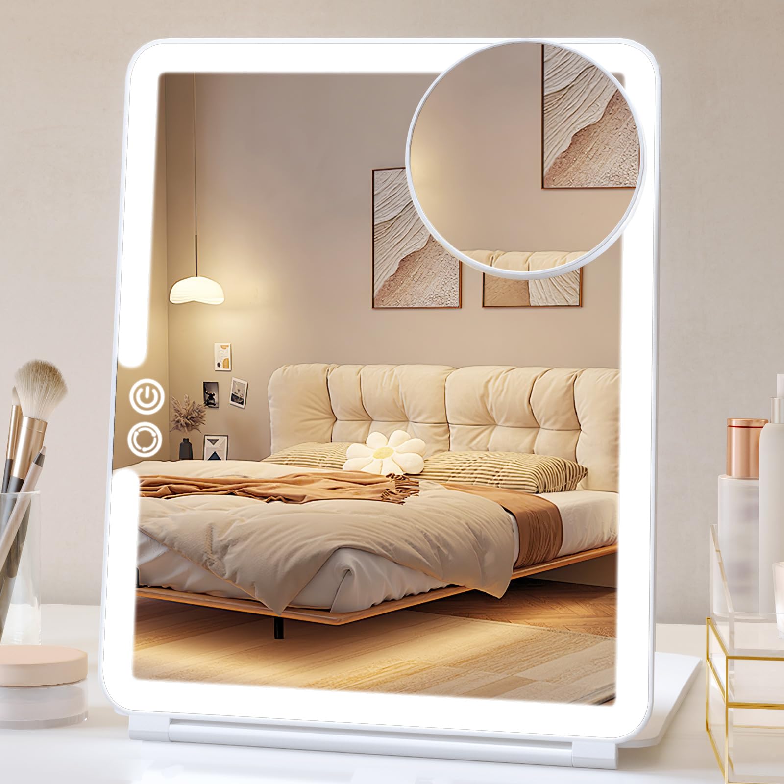 Miroir FUNTOUCH de voyage avec éclairage intégré pour un maquillage rapide