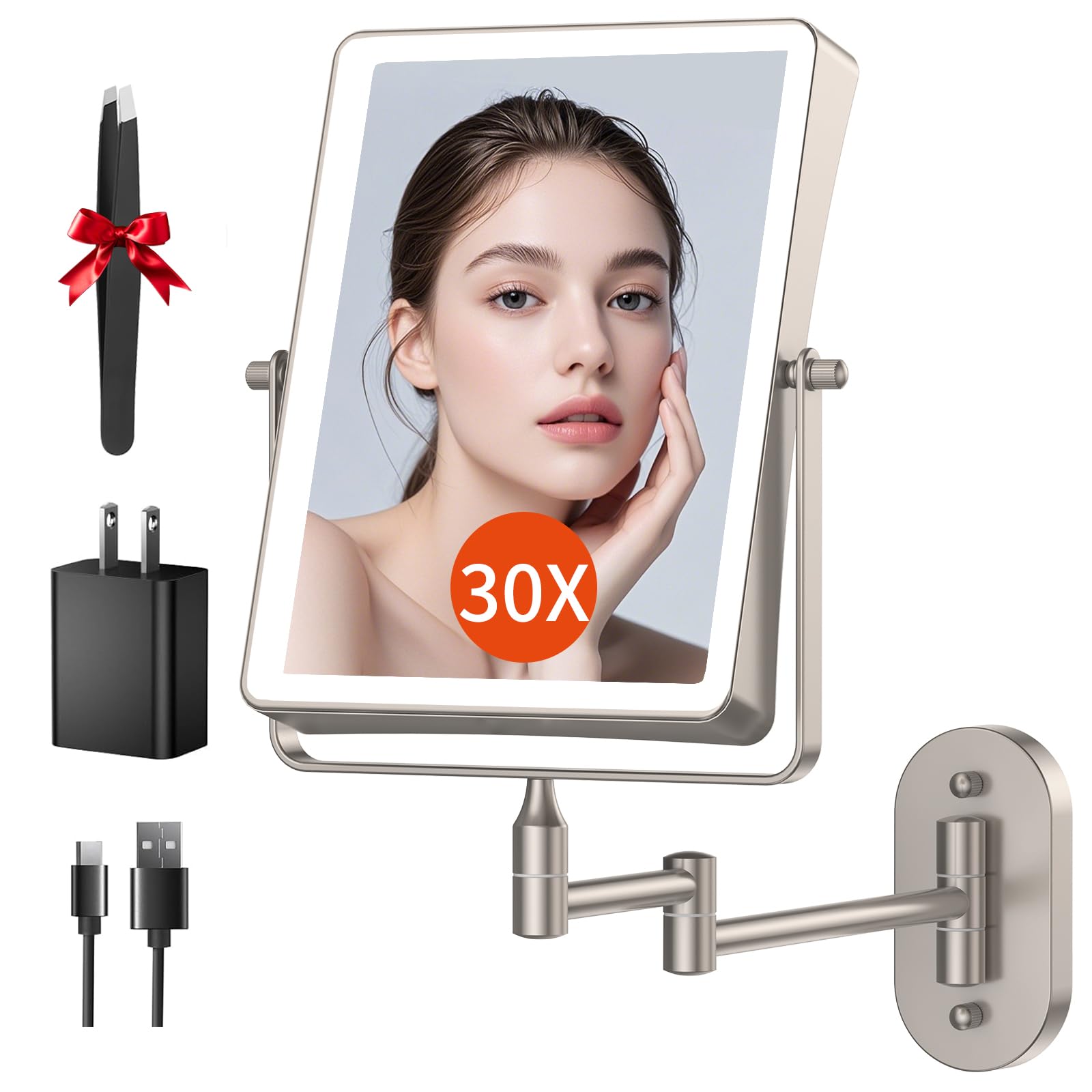 Miroir FUNTOUCH à deux faces 1X/30X pour un maquillage précis