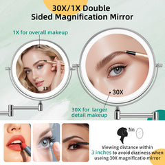 FUNTOUCH miroir mural avec bras extensible et rotation à 360° pour angle de vue pratique