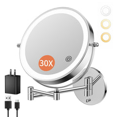Miroir FUNTOUCH mural éclairé 30x/1x pour un maquillage précis.