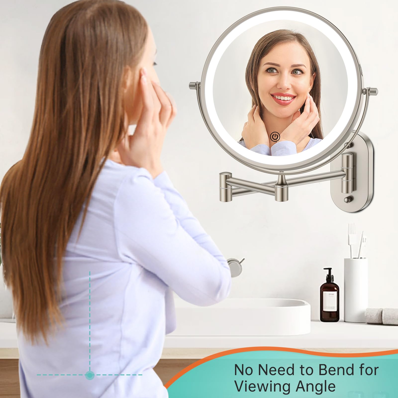 Miroir FUNTOUCH usage quotidien pour maquillage et rasage précis.