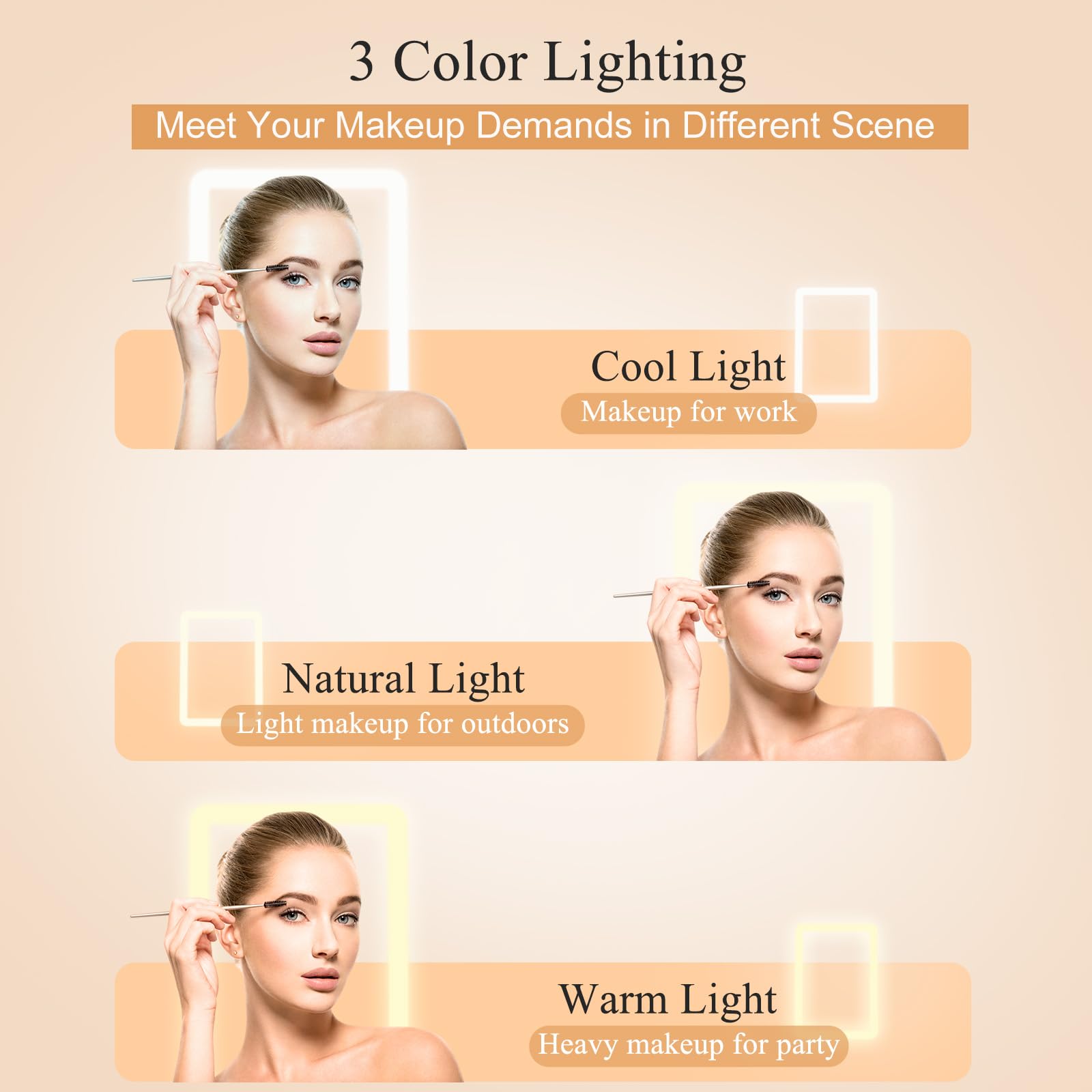 Miroir FUNTOUCH avec trois teintes lumineuses pour l éclat souhaité.