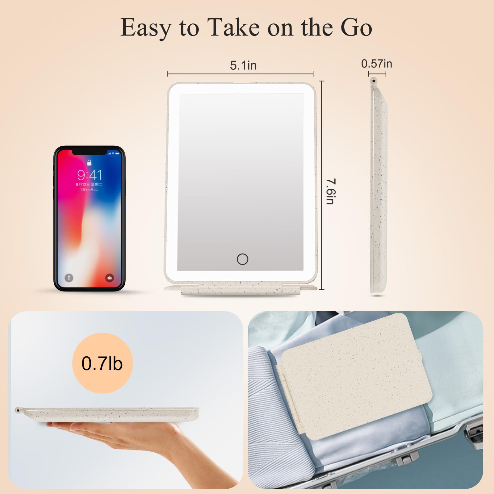 Miroir FUNTOUCH compact et léger idéal sac à main et valise.