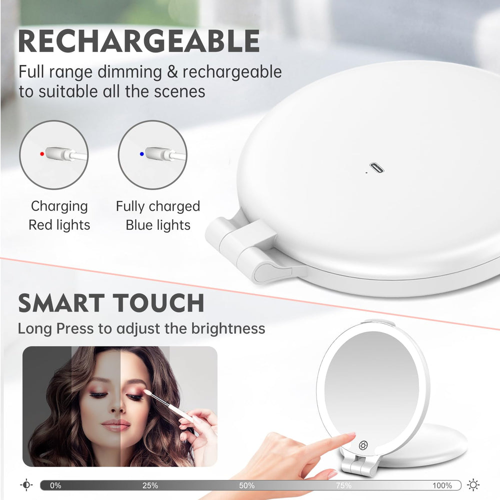 Miroir FUNTOUCH voyage, design pliable et léger pour transport.