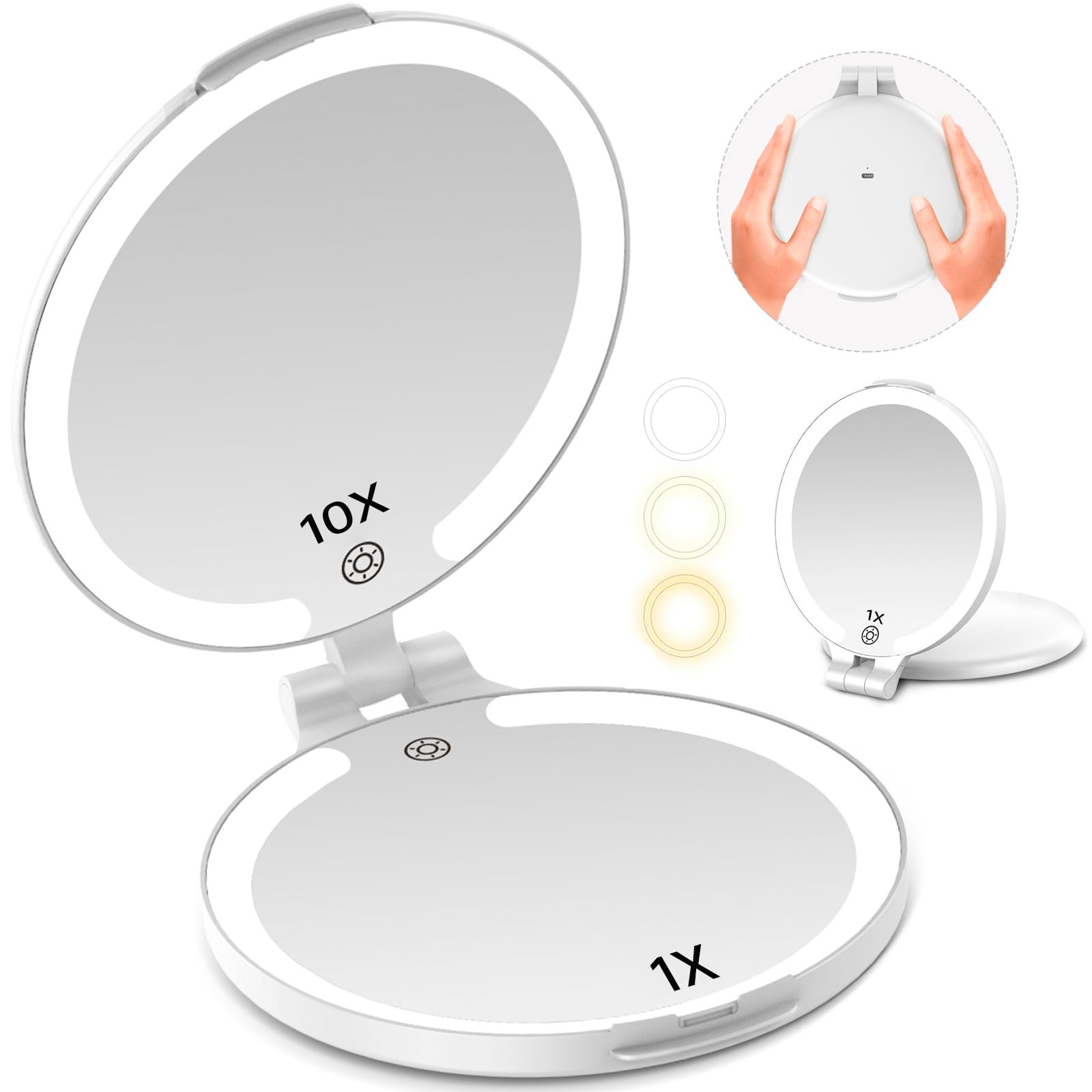 Miroir FUNTOUCH double-face 10x, précision maquillage en voyage.