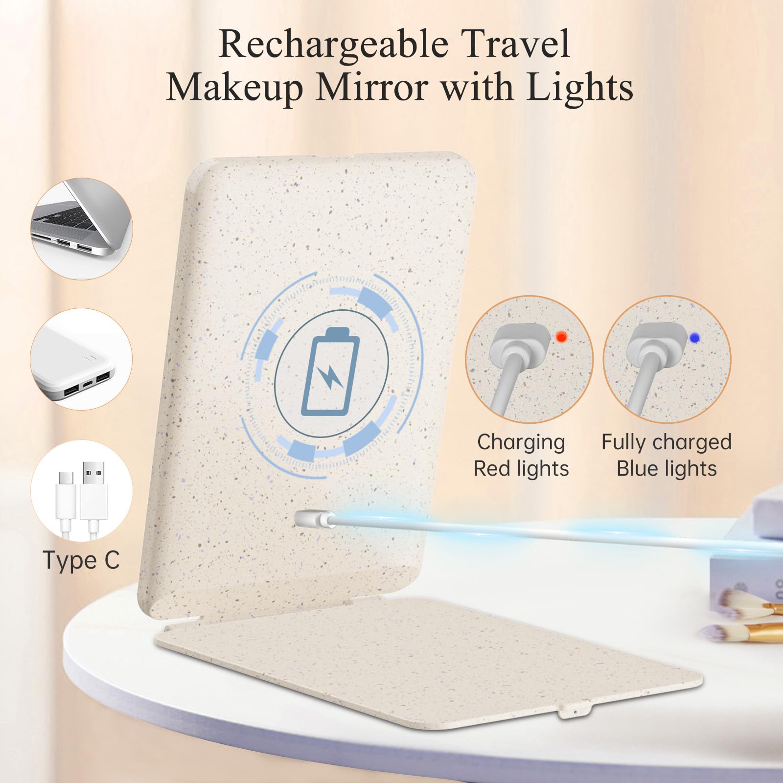 Miroir FUNTOUCH rechargeable Type-C pratique en déplacement.