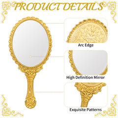 Miroir main antique doré FUPMILPHRANX, texture embossée fleurs, cadeau parfait pour occasions spéciales.
