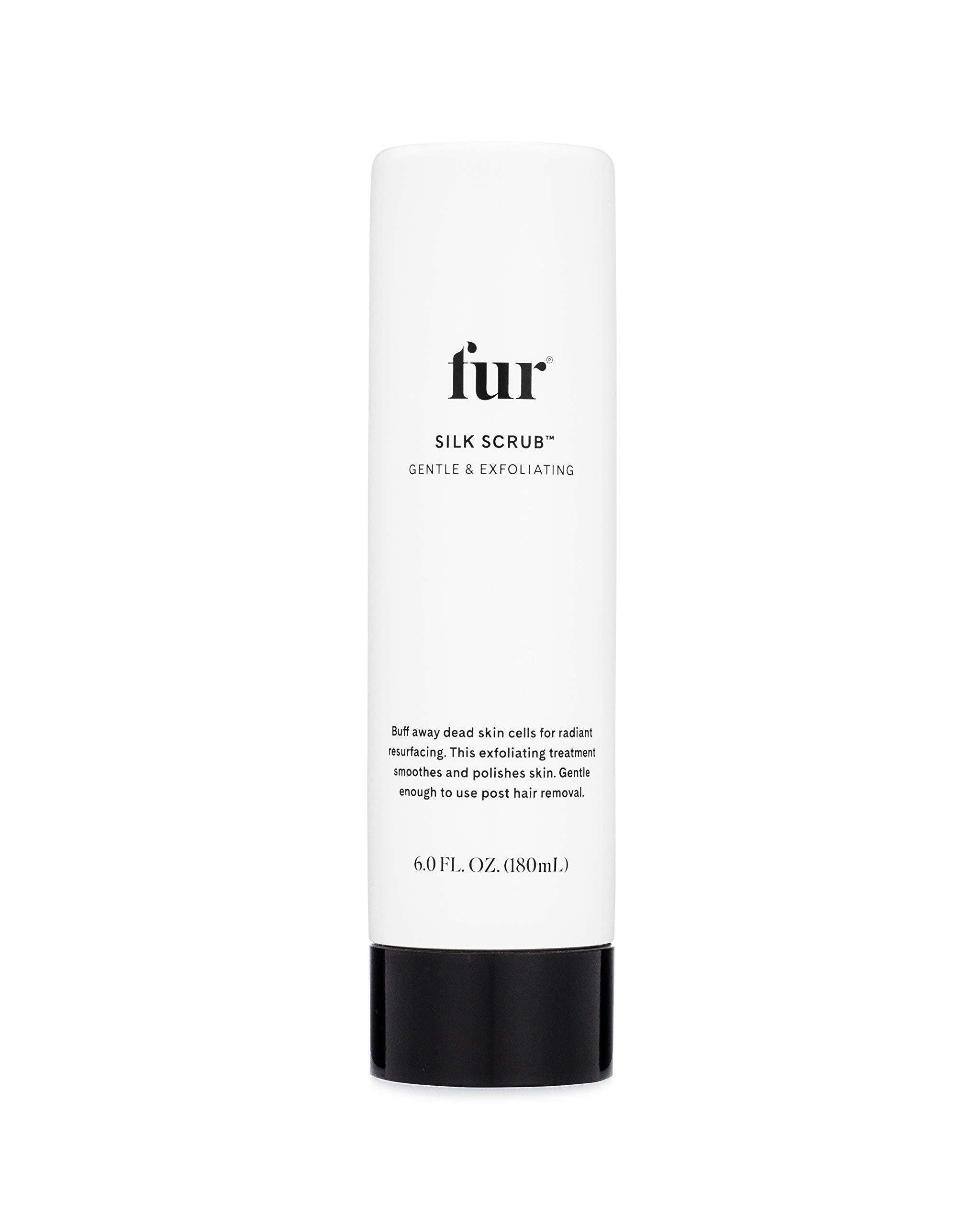 Fur Silk Scrub — Bouteille en gros plan, hydratation et douceur.