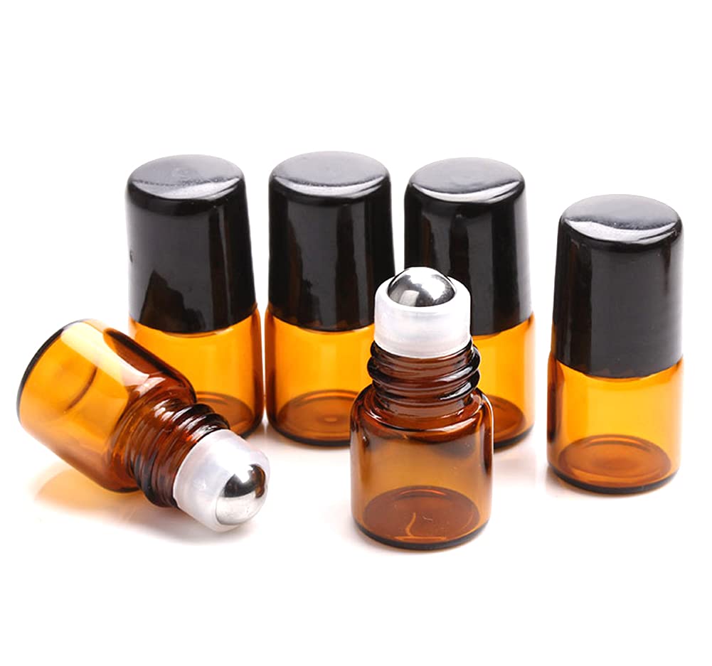 Furnido Bouteille à rouleau en ambre 1ml pour huiles essentielles, application précise.