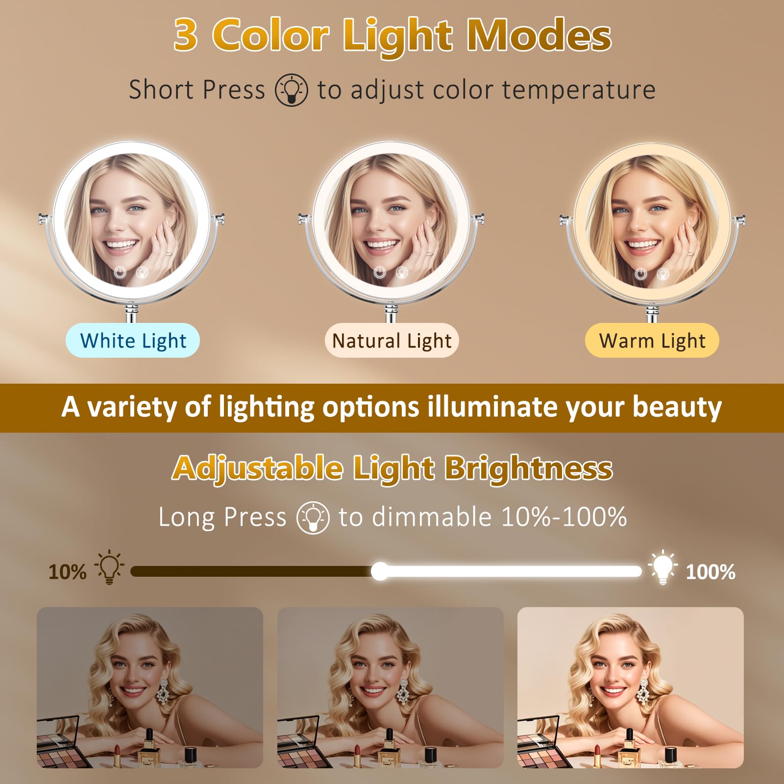 Miroir Fursourige avec éclairage 3 couleurs pour tout éclairage