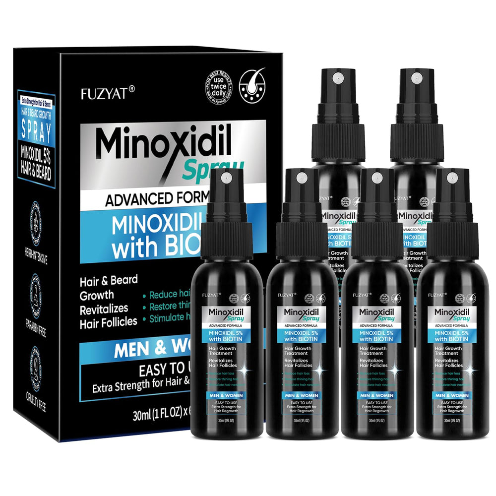 FUZYAT Minoxidil 5% bouteille: pulvérisation facile sur les zones clairsemées.