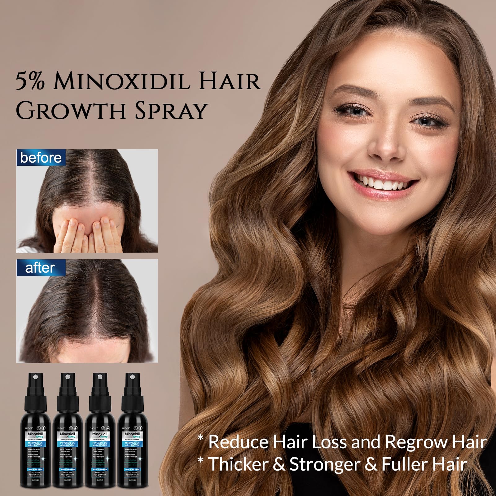 La formule avancée FUZYAT Minoxidil 5% associe biotine et niacinamide pour nourrir le cuir chevelu.