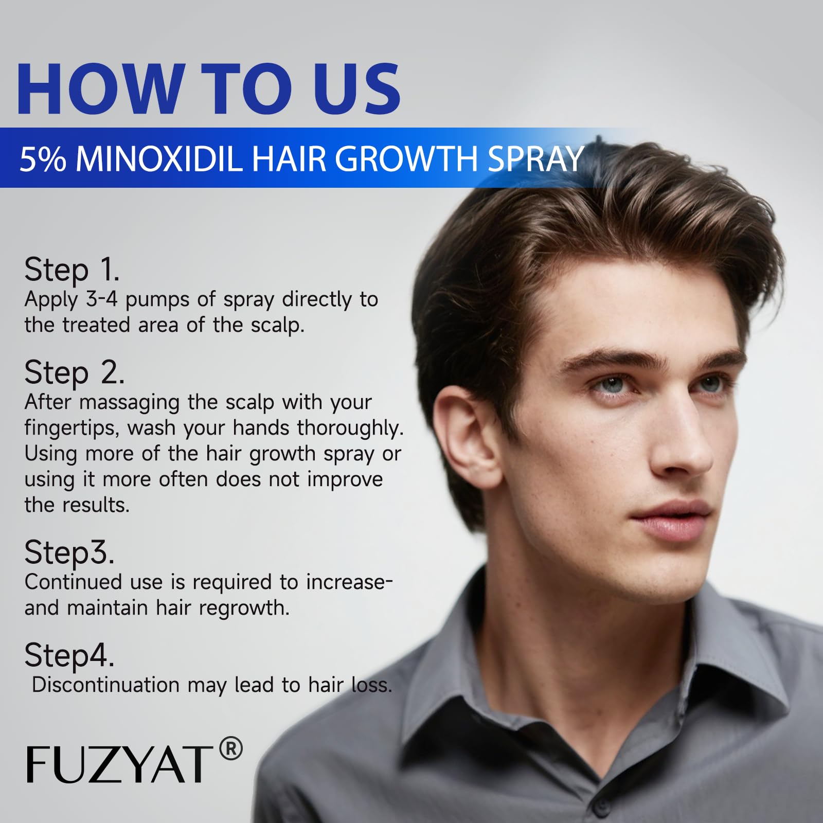 FUZYAT Minoxidil – repousse-cheveux, progression avec utilisation régulière.