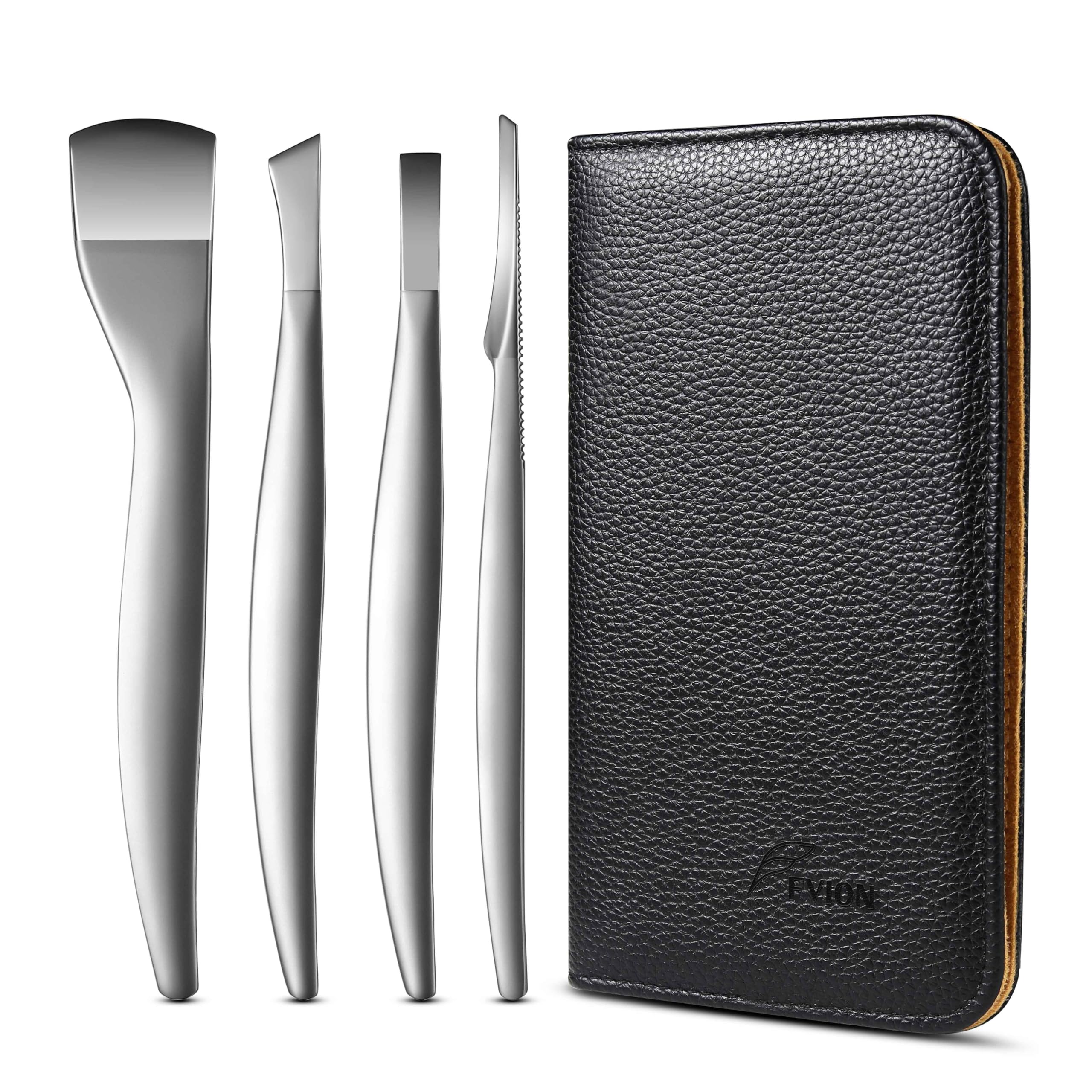FVION kit pédicure 4 pièces — lame incurvée large pour contours des ongles