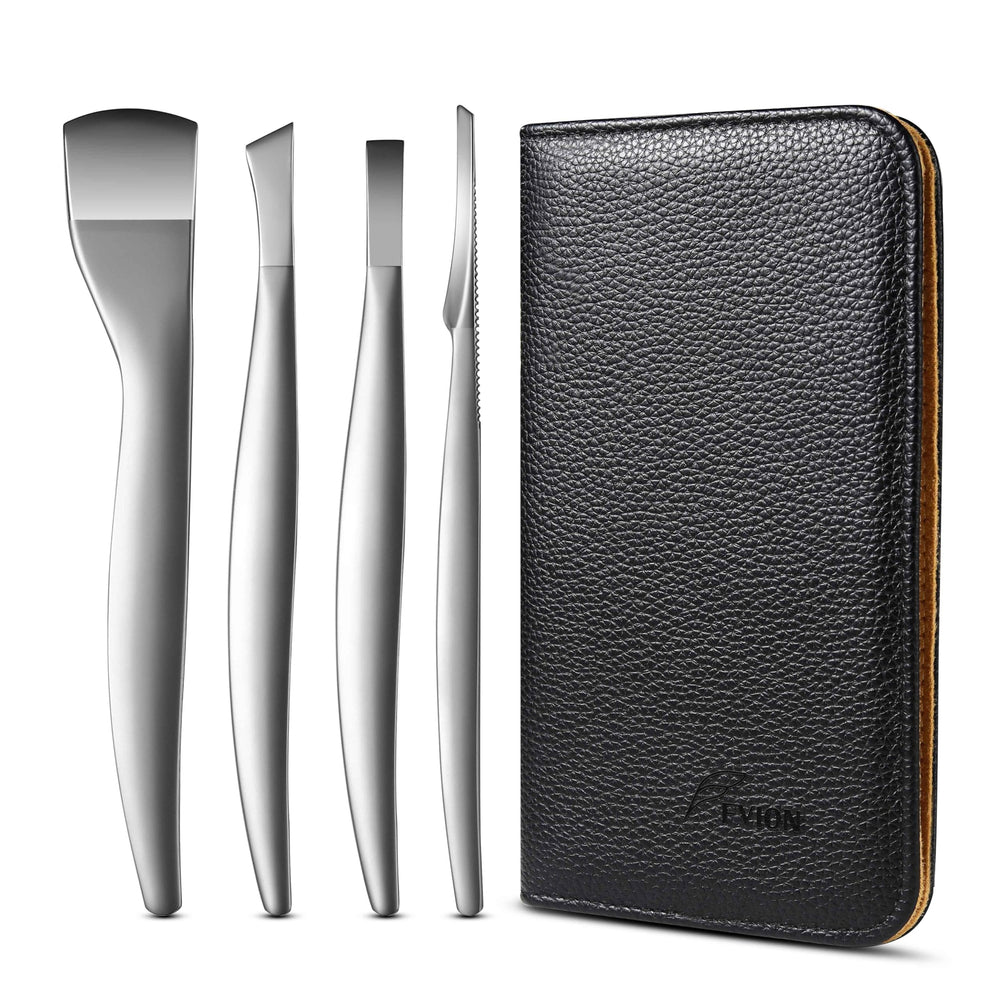 FVION kit pédicure 4 pièces — lame incurvée large pour contours des ongles