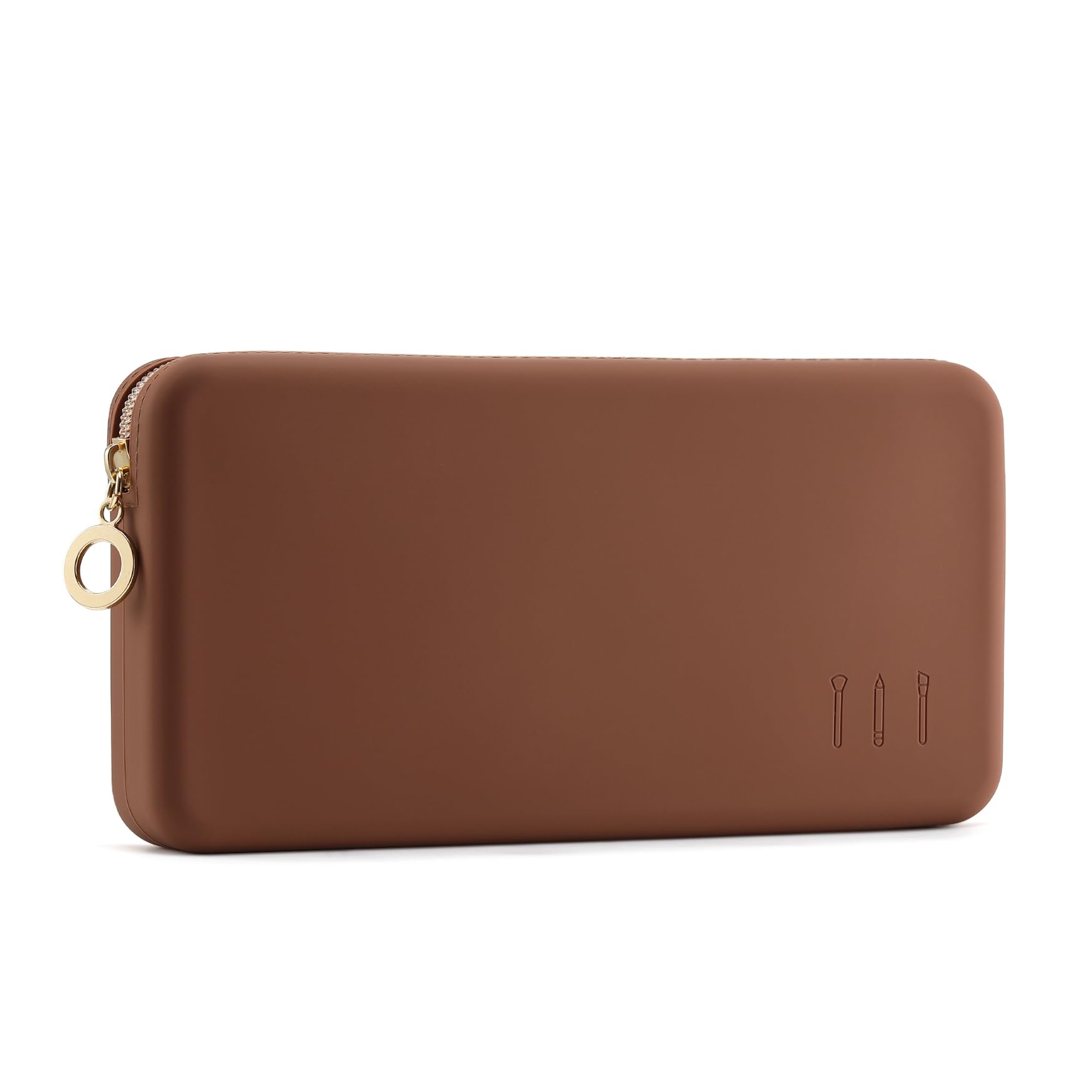 FVION trousse pinceaux silicone marron, rangement élégant et pratique pour voyage.