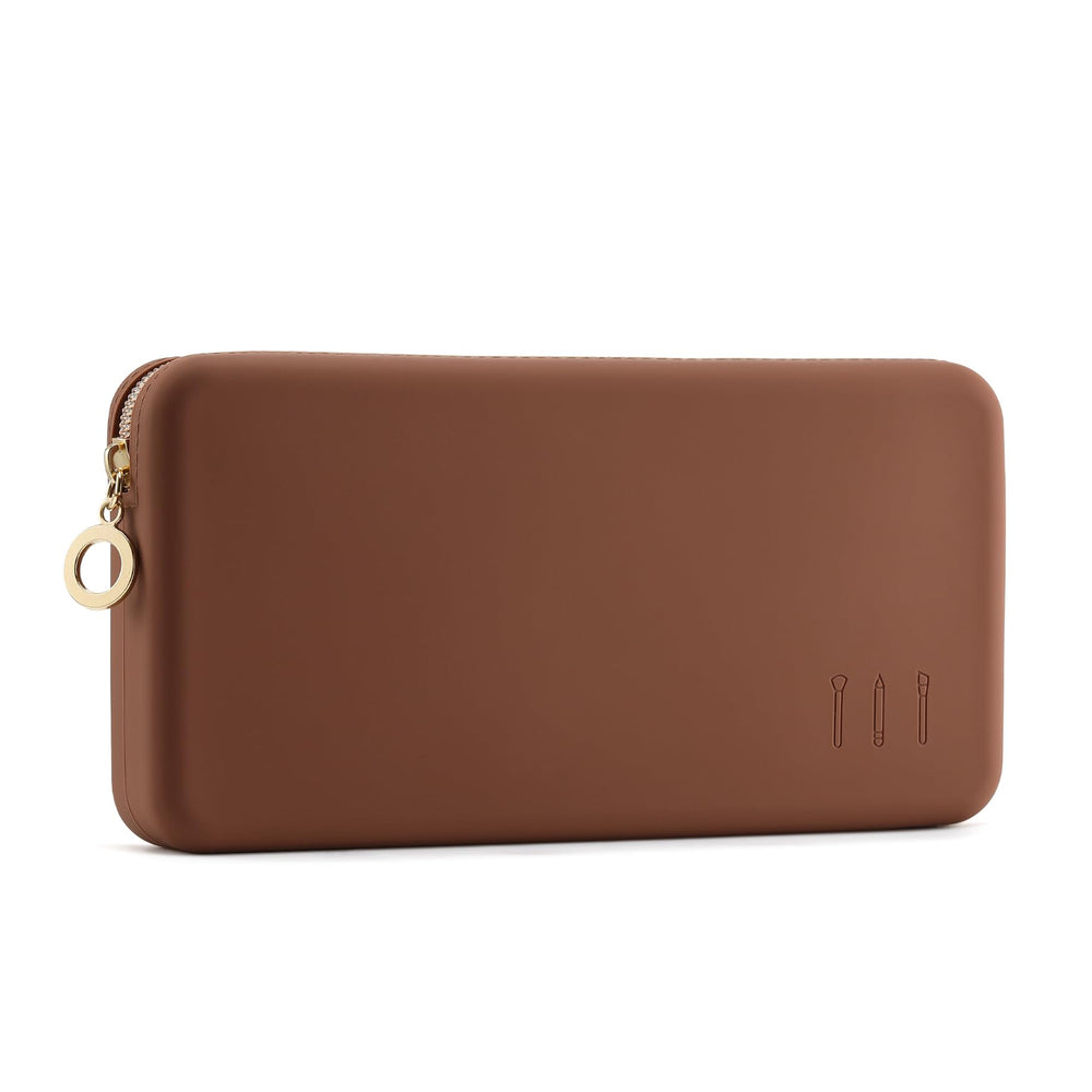 FVION trousse pinceaux silicone marron, rangement élégant et pratique pour voyage.