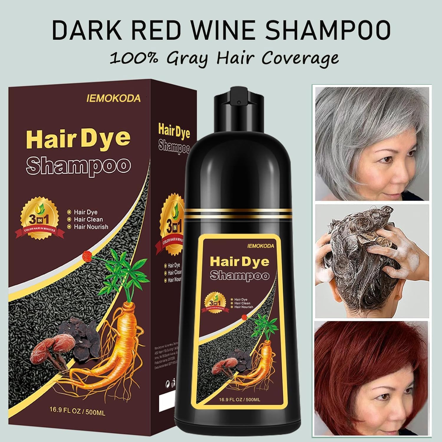 Application du shampooing Fvquhvo sur cheveux gris.