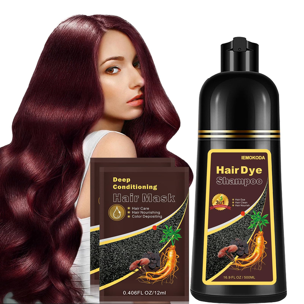Shampooing couleur Fvquhvo en bouteille, teinte rouge durable.