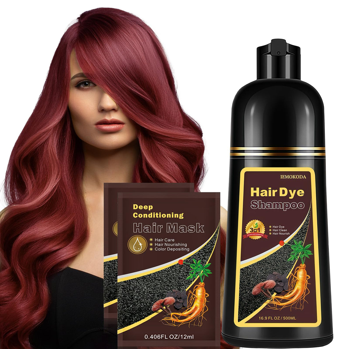 Shampoing colorant rouge fvquhvo, bouteille 500 ml, entretien durable de la couleur.