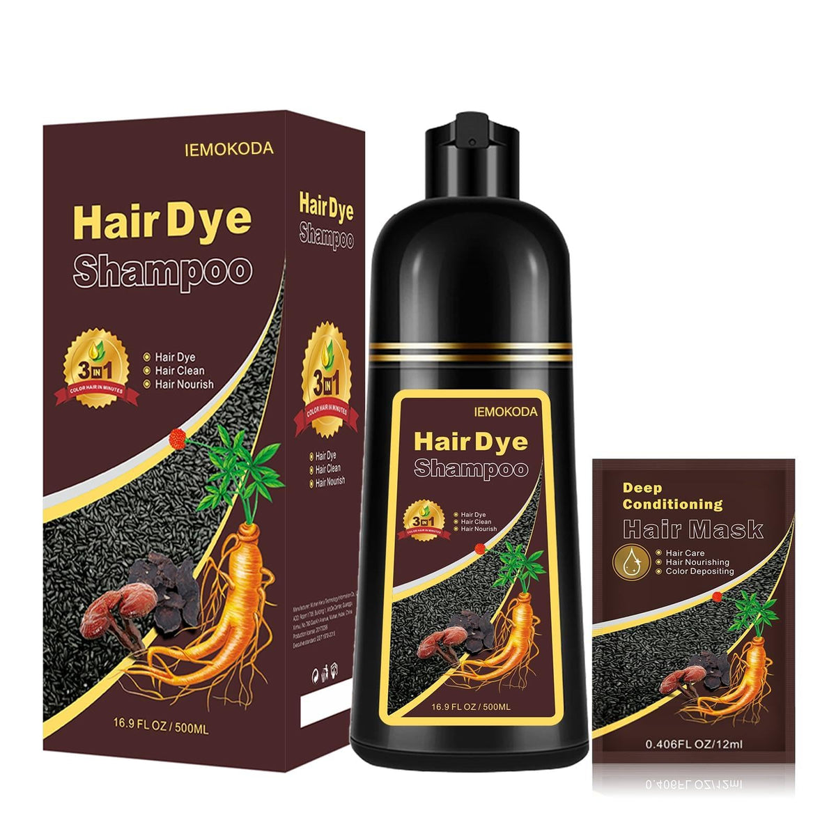 Fvquhvo shampoo-colorant brun-chataigne-bouteille pour application rapide.