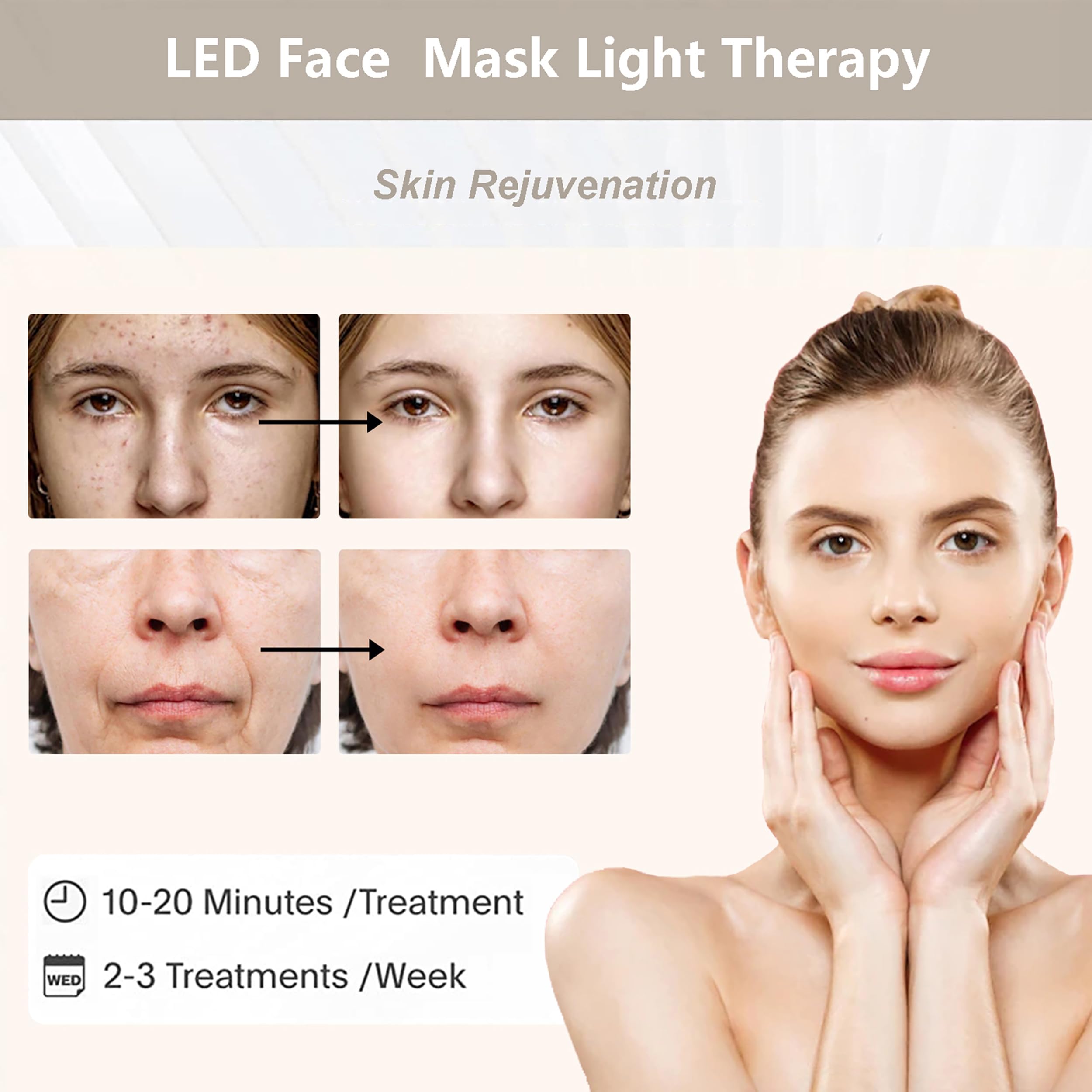 Masque LED Fxtiaa visage blanc, routine soin à domicile.