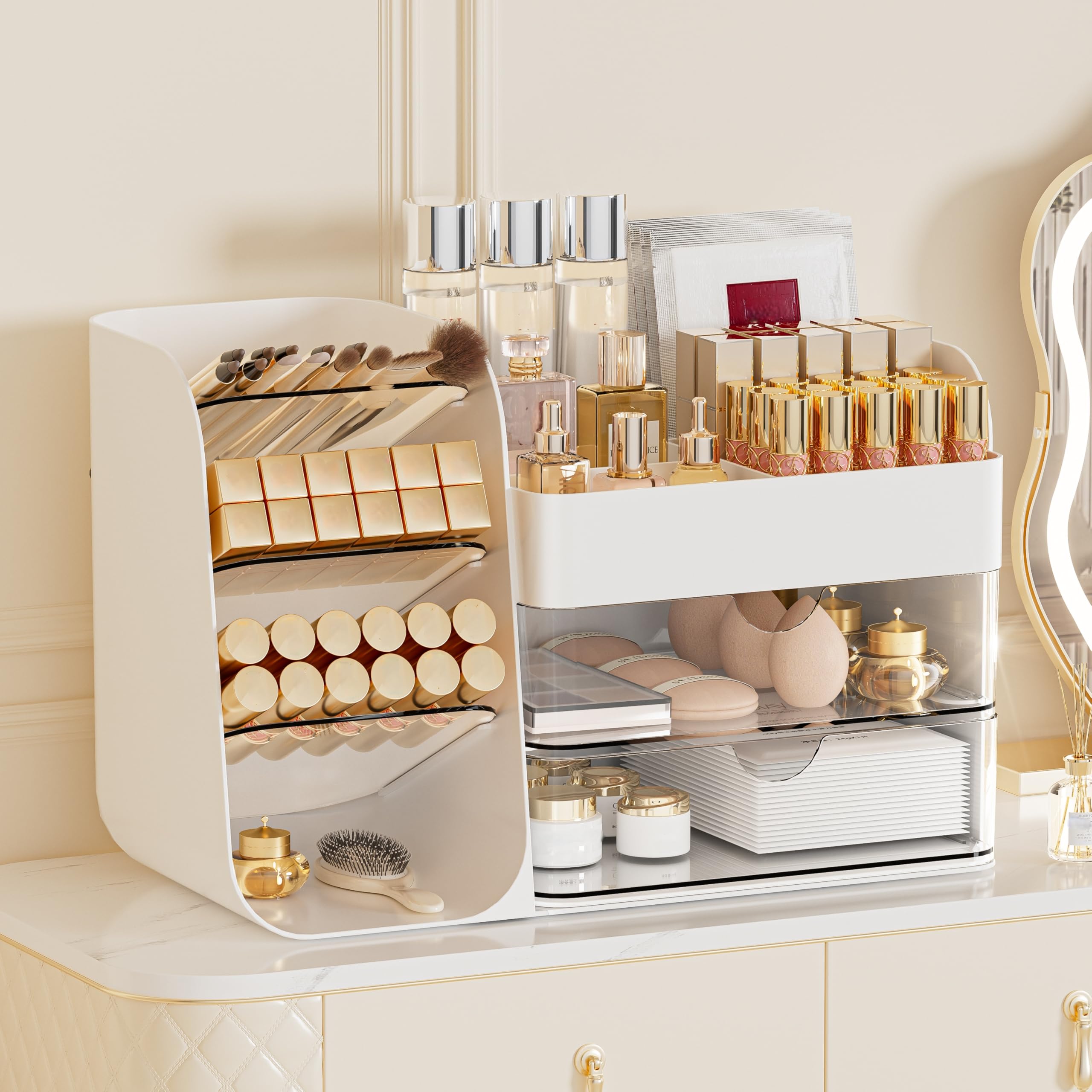 FYABREEK organisateur maquillage avec 2 tiroirs et porte-pinceaux pour un rangement pratique.