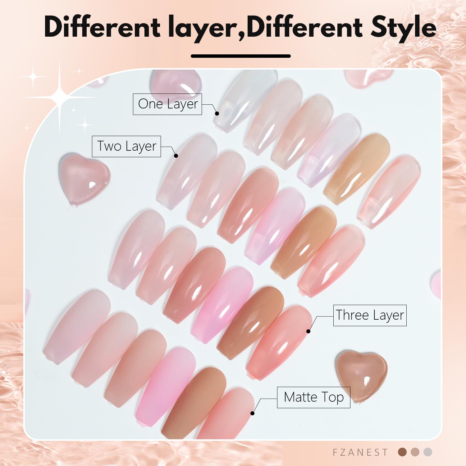 FZANEST Jelly Nude: teintes naturelles pour une manucure discrète et chic.