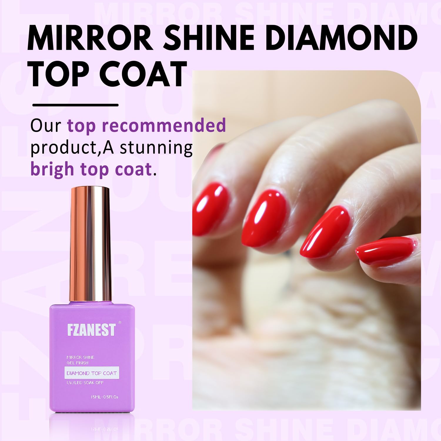 FZANEST Gel Diamant – ongles brillants avec surface lisse et réfléchissante.