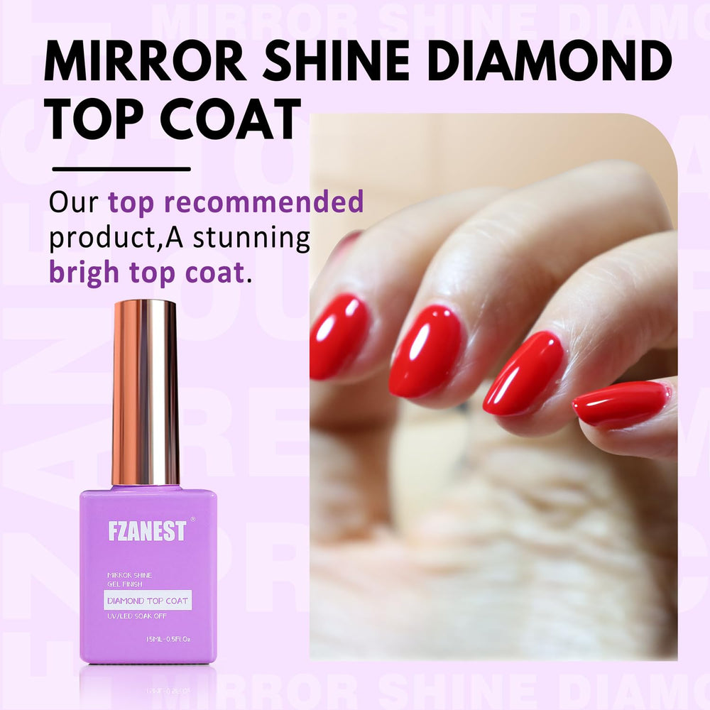 FZANEST Gel Diamant – ongles brillants avec surface lisse et réfléchissante.