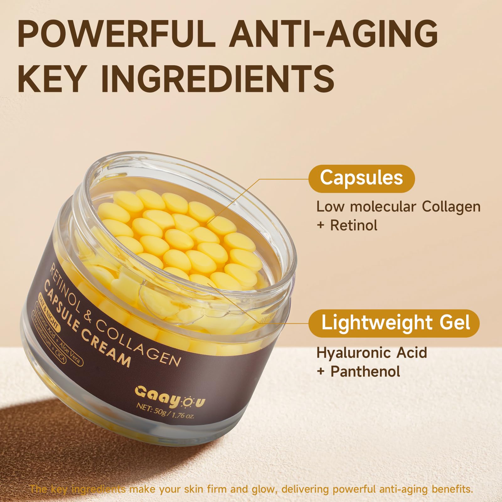 Gaayou capsules retinol dorées: concentré anti-âge prêt à l'emploi.