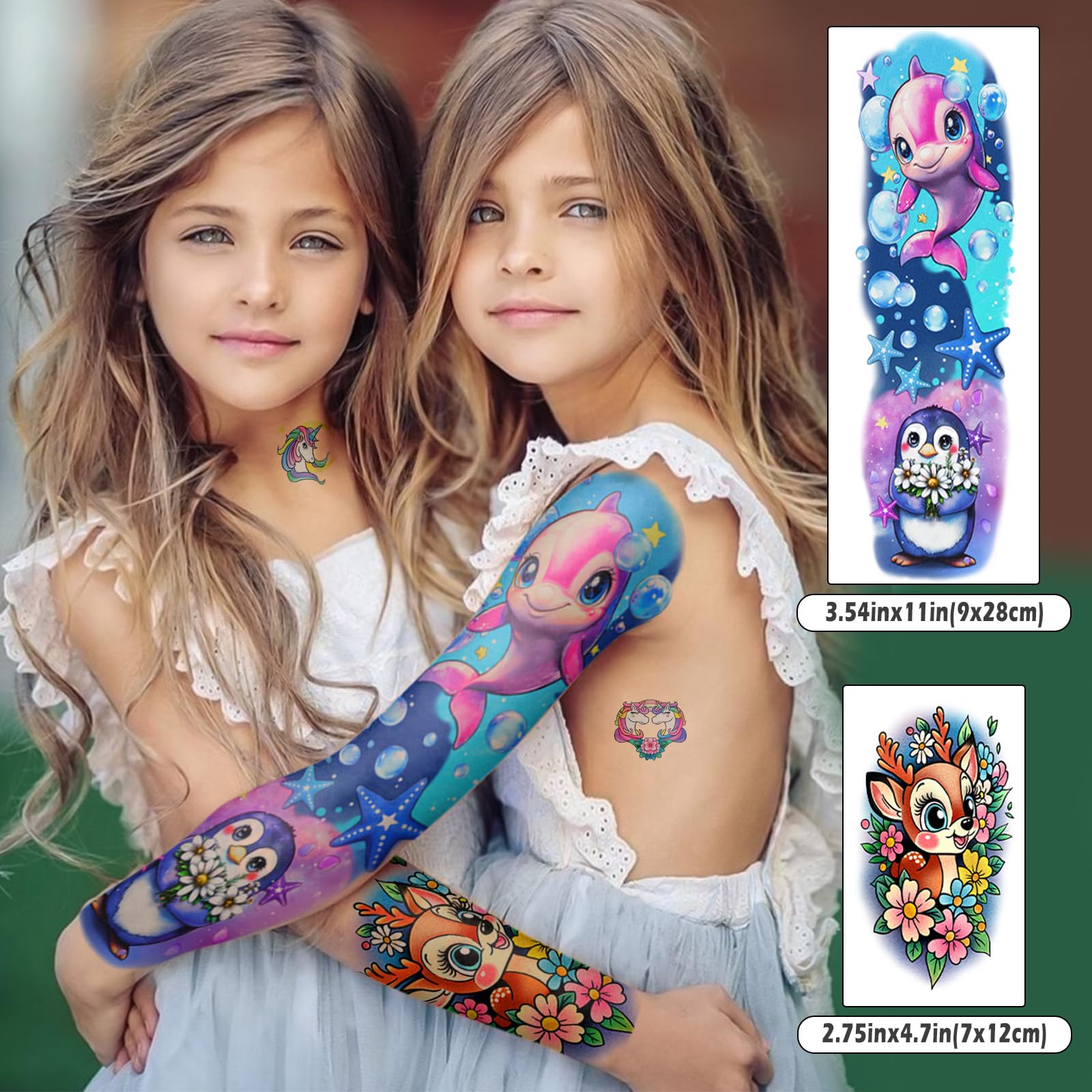 Tatouage licorne Gabizafia sur bras, design lumineux pour enfants.