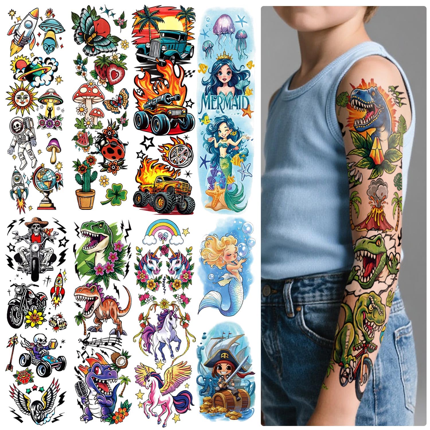 Gabizafia tatouages enfants dinosaures : couleur vive et longue tenue pour le jeu imaginatif.
