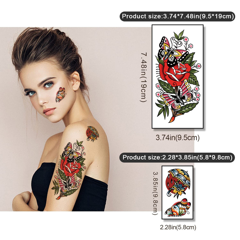 Gabizafia tatouages temporaires classiques, motif rose vintage, look rétro durable
