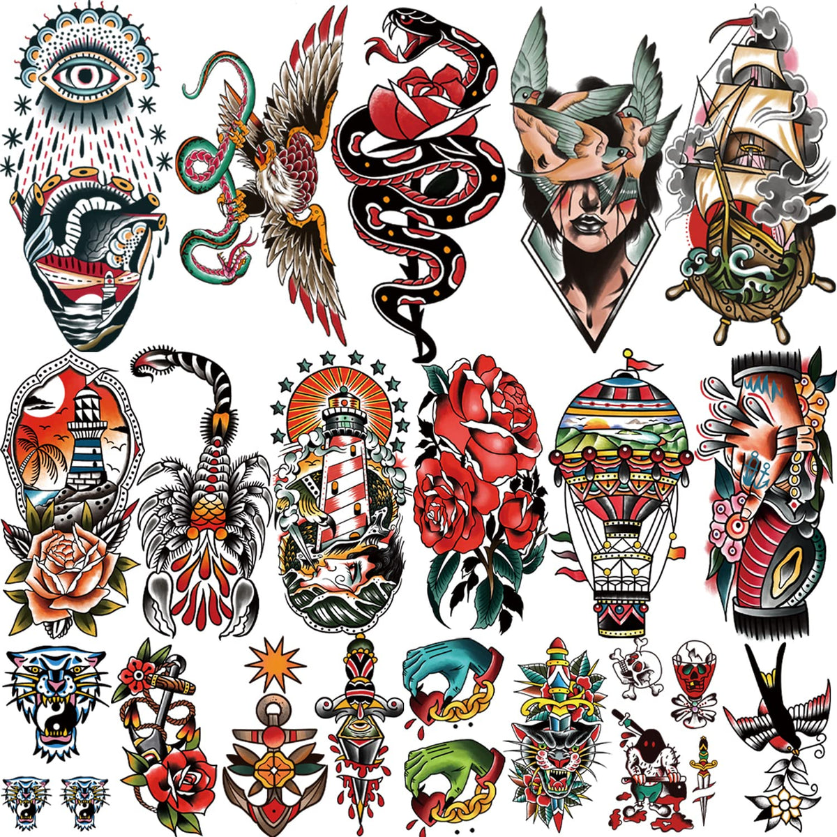 Gabizafia tatouages temporaires classiques, motif matelot, idéal pour festival et fête