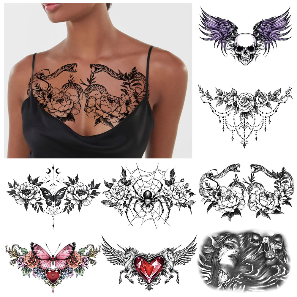 Tatouages Gabizafia sur poitrine et dos, style audacieux et durable.