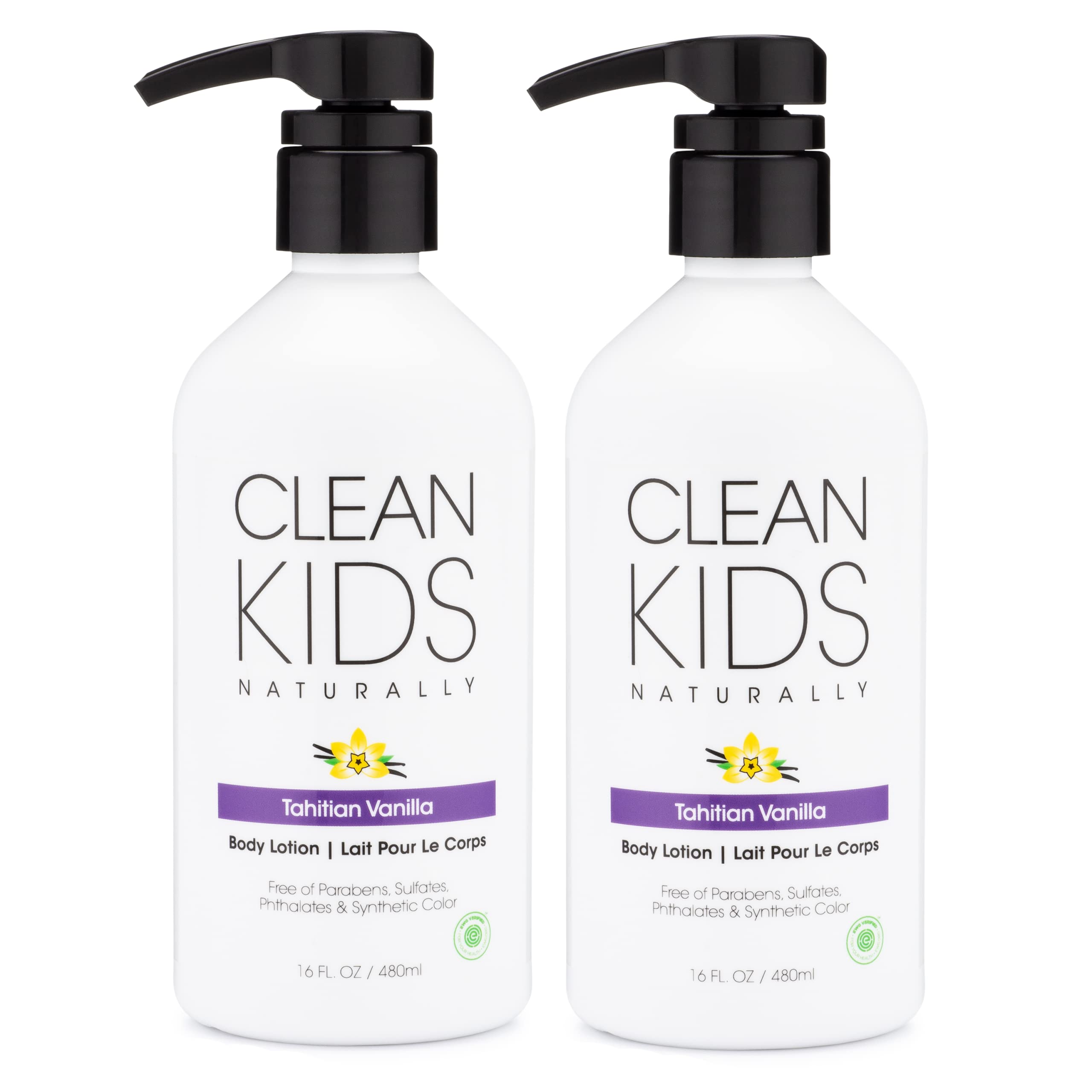 Gabriel Cosmetics Clean Kids Tahiti Vanille Lotion, flacons 2 pack, hydratation douce pour peaux sensibles.