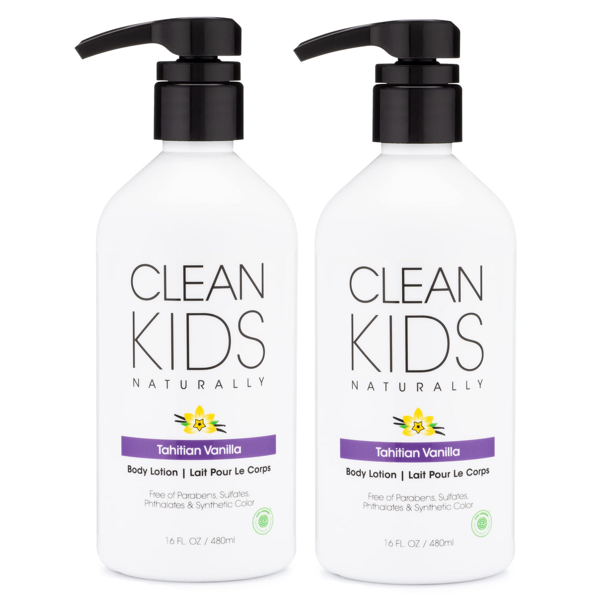 Gabriel Cosmetics Clean Kids Tahiti Vanille Lotion, flacons 2 pack, hydratation douce pour peaux sensibles.