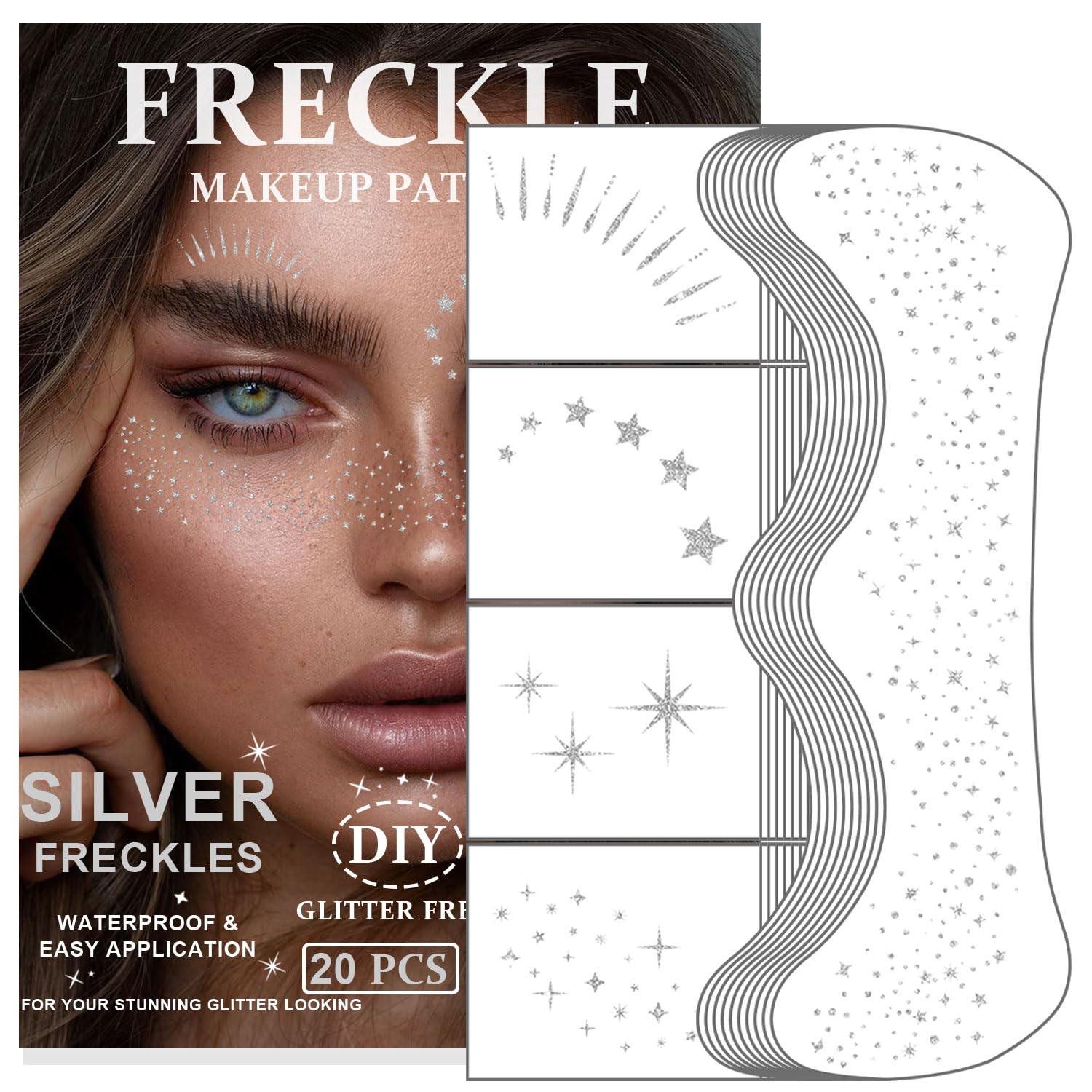 GADMLURY frecles-paillettes-argent visage, patchs résistants à l'eau pour un look scintillant.