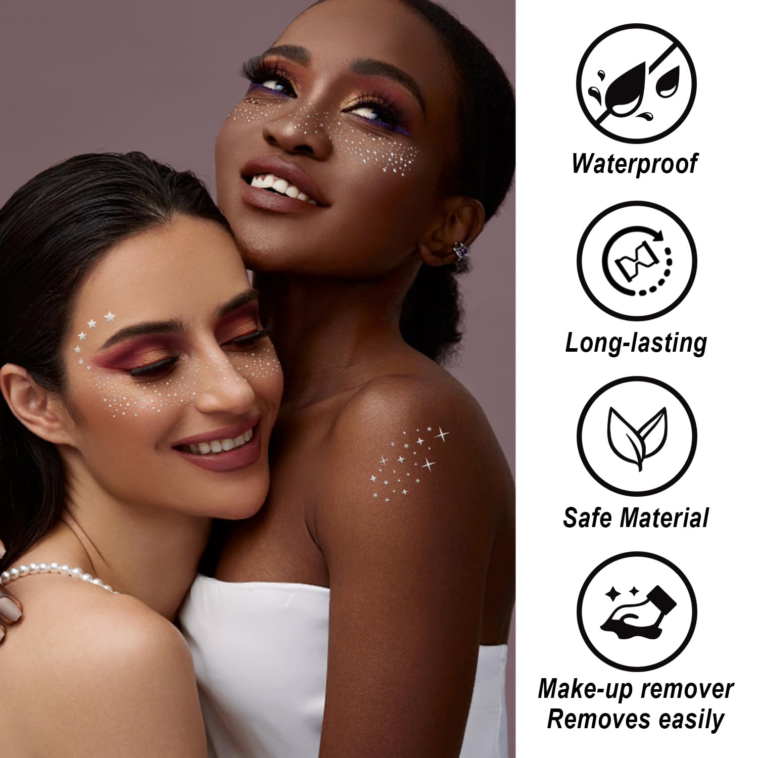 GADMLURY tatouages-visage-paillettes-argent étanche, effet brillant durable.